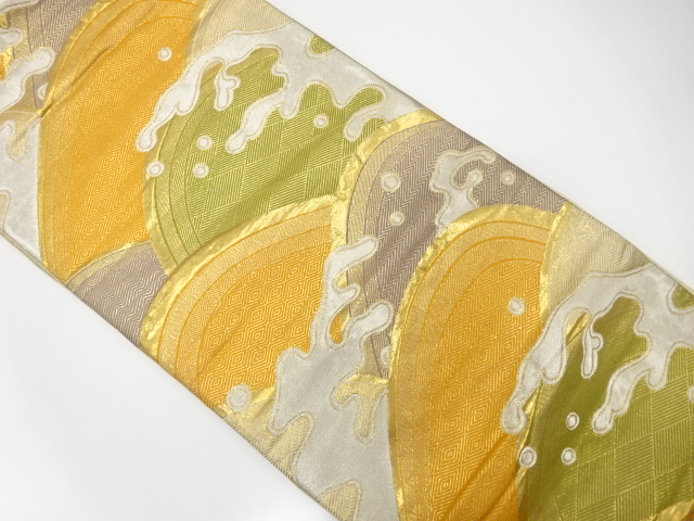 JAPANESE KIMONO / ANTIQUE FUKURO OBI / SILK / WOVEN RAGING WAVES